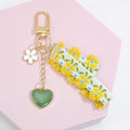 Floral Fabric Strap Keychain With Enamel Daisy And Heart Charms view 4