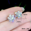 Silver Tone Clear Crystal Flower Snowflake Stud Earrings view 5