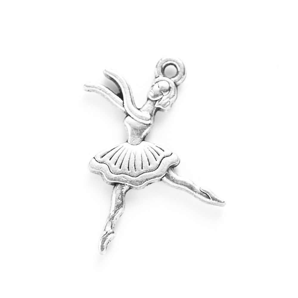 23x18mm Vintage Double-Sided Ballet Girl Alloy Charm Pendant