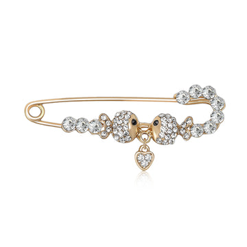 Crystal Twin Fish Safety Pin Brooch in Gold or Silver Tone