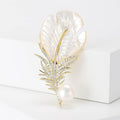 Shell Look Leaf Brooch with Pearl and Crystal Accents view 4