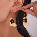 Gold Stainless Heart Hoop Earrings Plain Black Clear Resin Flower view 1