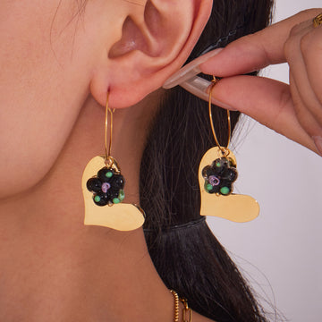 Gold Stainless Heart Hoop Earrings Plain Black Clear Resin Flower