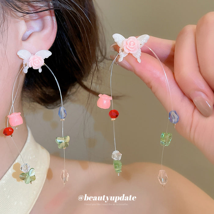Colorful Floral Beaded Oversized Hoop Stud Earrings