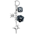 Black Polyhedral Dice and Four Point Star Clasp Keychain view 5