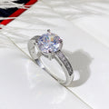 Silver Four Prong Round Clear CZ Solitaire Pave Band Ring view 2