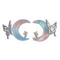 Silver Tone Pink Aqua Crescent Moon Butterfly Stud Earrings view 5