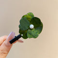 Resin Flower Pearl Center Duckbill Hair Clips Gray Green view 7