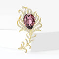 Gold Tone Feather Brooch With Large Purple Teardrop Crystal view 2