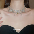 Silver Rhinestone Layered Pearl Teardrop Choker Necklace view 3
