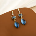 Gold Fox Blue Crystal Drop Earrings Teardrop Dangle view 1
