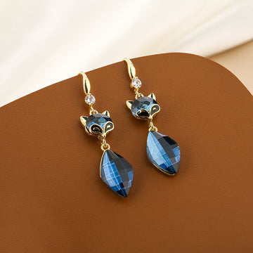 Gold Fox Blue Crystal Drop Earrings Teardrop Dangle