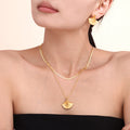 Gold Steel Fan Shell Earrings Pendant Necklace Herringbone Chain view 3