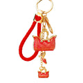 Jeweled Handbag Keychains in Red and Blue with Long Dangle Accents view 5