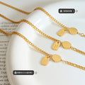 Gold Curb Chain Good Luck Tag Oval Disc Pendant Necklace view 2