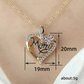 Gold Mom Heart Pendant Necklace Pink Flower CZ Accents view 4