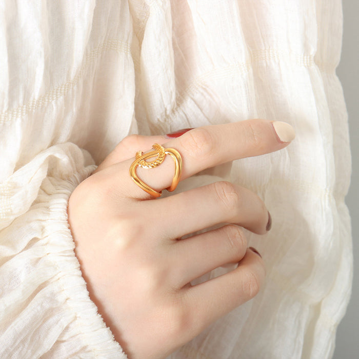 Interlocking Multi Loop Open Ring Twisted Rope Gold Steel