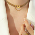 Letter M Mesh Choker Bracelet Gold Pearl Drop Style view 8