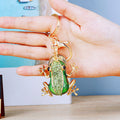 Jeweled Coin Frog Keychain with Green Enamel and Gold Tone Hardware view 5