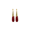 Deep Red Long Teardrop and Gold Tone Dangle Earrings view 5