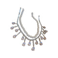 Silver Pearl Rhinestone Double Layer Teardrop Fringe Necklace view 5