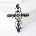 Ornate Crystal Cross Brooch in Four Colors for Jackets, Coats, and Scarves view 9