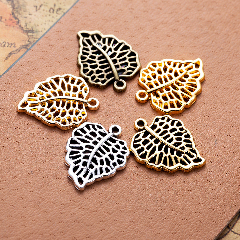 Vintage Hollow Leaf Charm Pendant 23x18mm for Earrings and Necklaces