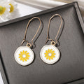 Gold Tone White and Blue Daisy Long Hook Earrings in Seven Designs view 6