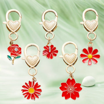 Five-Piece Red Flower and Heart Lobster Clasp Charm Assortment