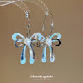 Silver Bow Pearl Tassel Hook Earrings Statement Jewelry view 1