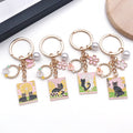 Four Cat Art Card and Floral Metal Keychain Design Set view 4