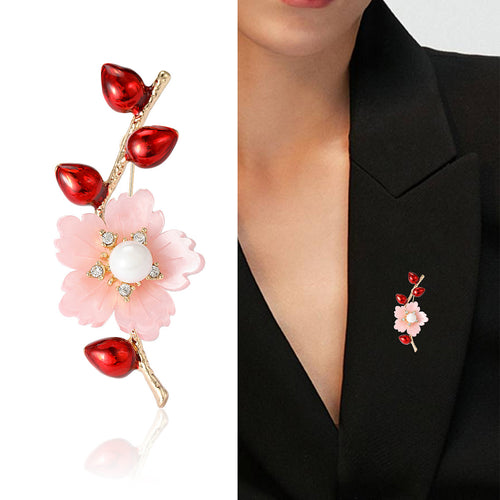 Enamel Blossom Branch Brooch close-up highlighting the front decoration