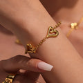 Open Heart Chain Necklace Bracelet Stainless Gold Silver Two-Tone view 4
