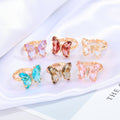 Gold Tone Butterfly Crystal Adjustable Open Rings in Ten Colors view 3