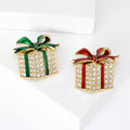 Crystal Christmas Gift Box Brooch Pin in Red or Green view 1