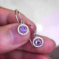 Silver Tone Round Colored Stone Halo Hook Earrings view 3