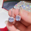 Silver Tone Cushion Drop Earrings with Clear Stone Halos view 2
