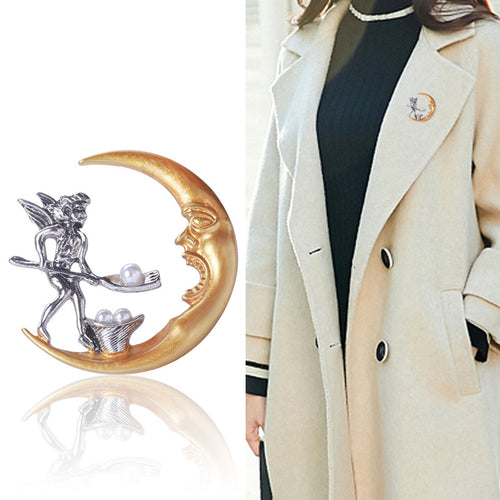 The second image presents an alternate display of the crescent moon and fairy brooch.