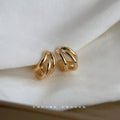 Triple Band Interlocked Geometric Stud Earrings Two Tones view 4
