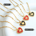 Double Sided Red Black Enamel Heart Ball Chain Necklace view 2