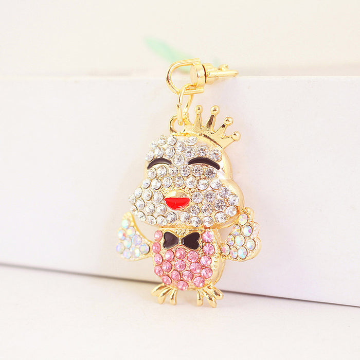Crown Chick with Bow Rhinestone Zinc Alloy Keychain Bag Charm
