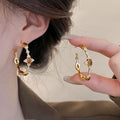 Gold Tone Crystal Hoop Earrings with Brown Cabochons view 2