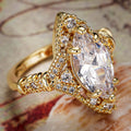 Marquise Clear Solitaire Floral Cluster Ring In Gold Tone view 2