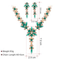 Black Silver Tone Green Crystal Floral Vine Crystal Two Designs Metal Necklace and Earring view 5