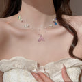 Mermaid Tail Shell Pearl Double Strand Invisible Wire Necklace view 3
