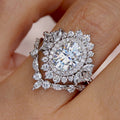White Metal Oval Halo Floral Two-Piece Stack Ring Set Alloy view 5