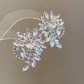 Silver Tone Oversized Floral Crystal Statement Earrings view 6