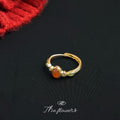 Gold Tone Pale Green Round Stone And Orange Accent Open Ring view 4