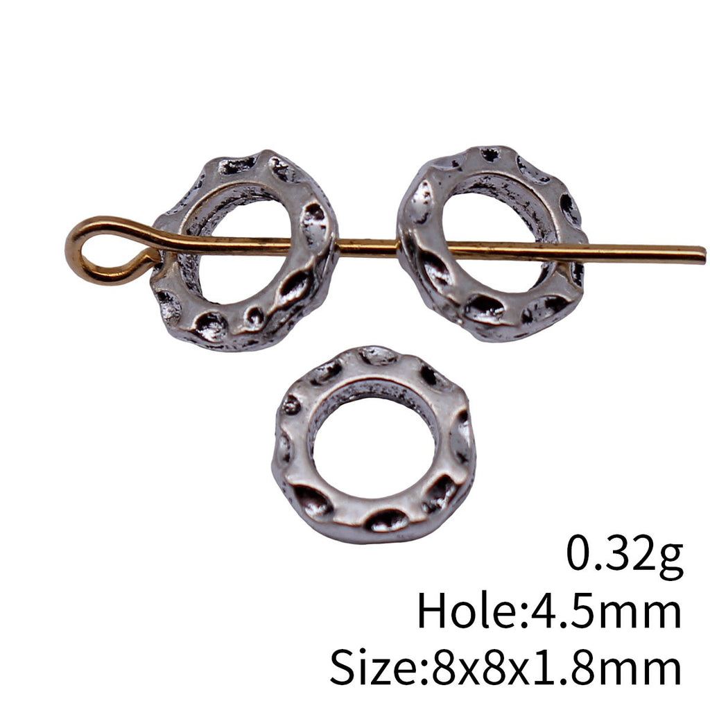 8x8x1.8mm 0.32g Antique Silver Zinc Alloy Hammered Round Ring Spacer Beads for DIY Jewelry Making