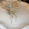 Gold Crystal Dome Chain Tassel Hook Earrings Polished Metal Jewelry view 3